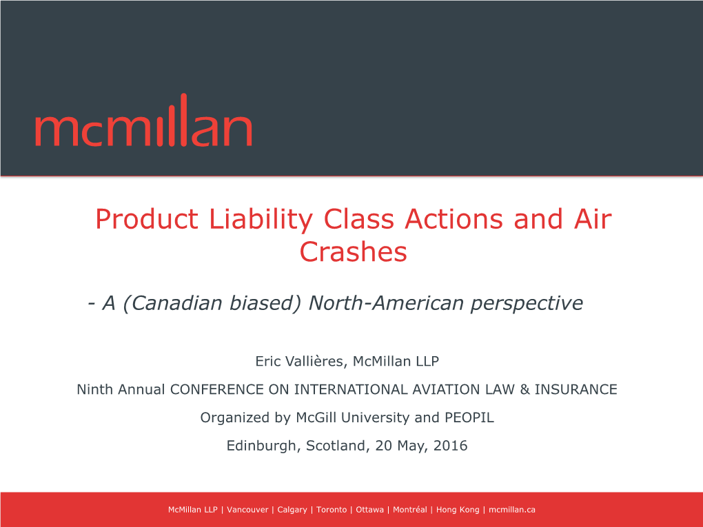 Product Liability Class Actions and Air Crashes