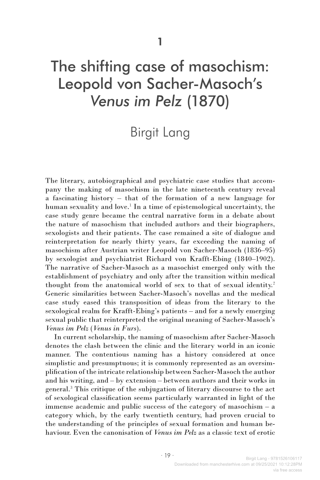 Leopold Von Sacher-Masoch's Venus Im Pelz