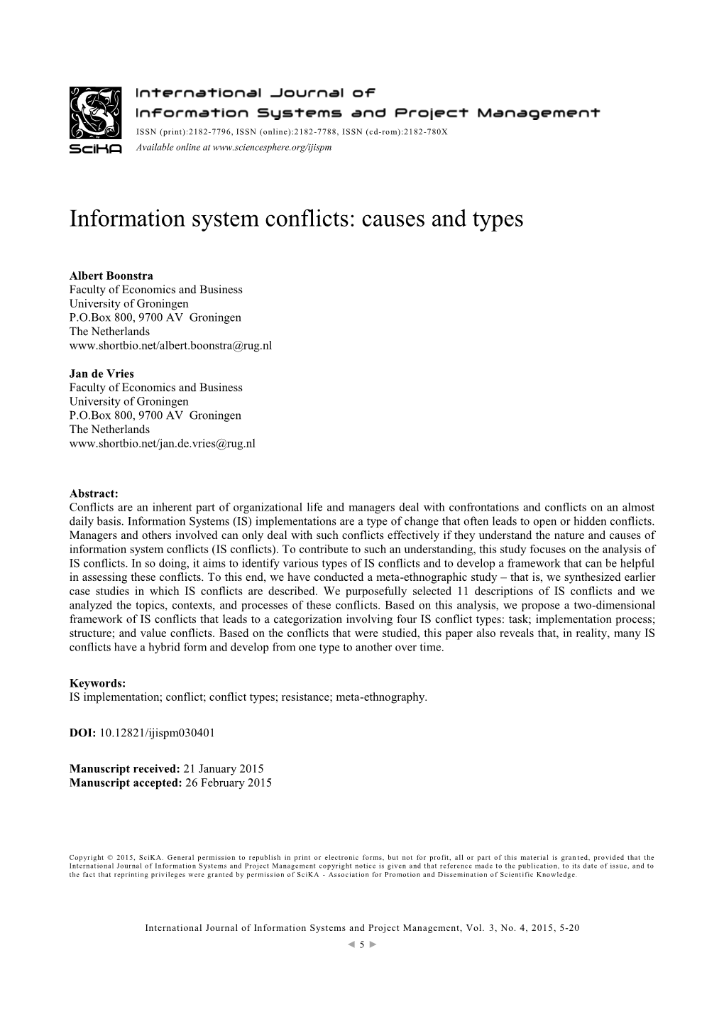 Information System Conflicts: Causes and Types