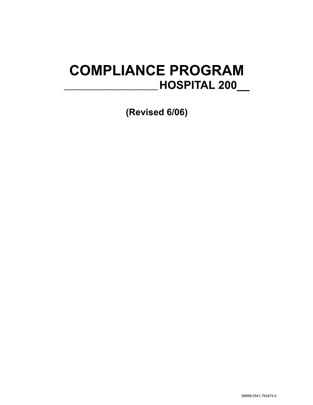 COMPLIANCE PROGRAM Table of Contents