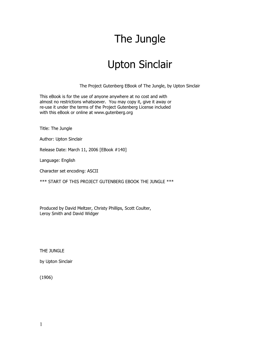 The Jungle Upton Sinclair