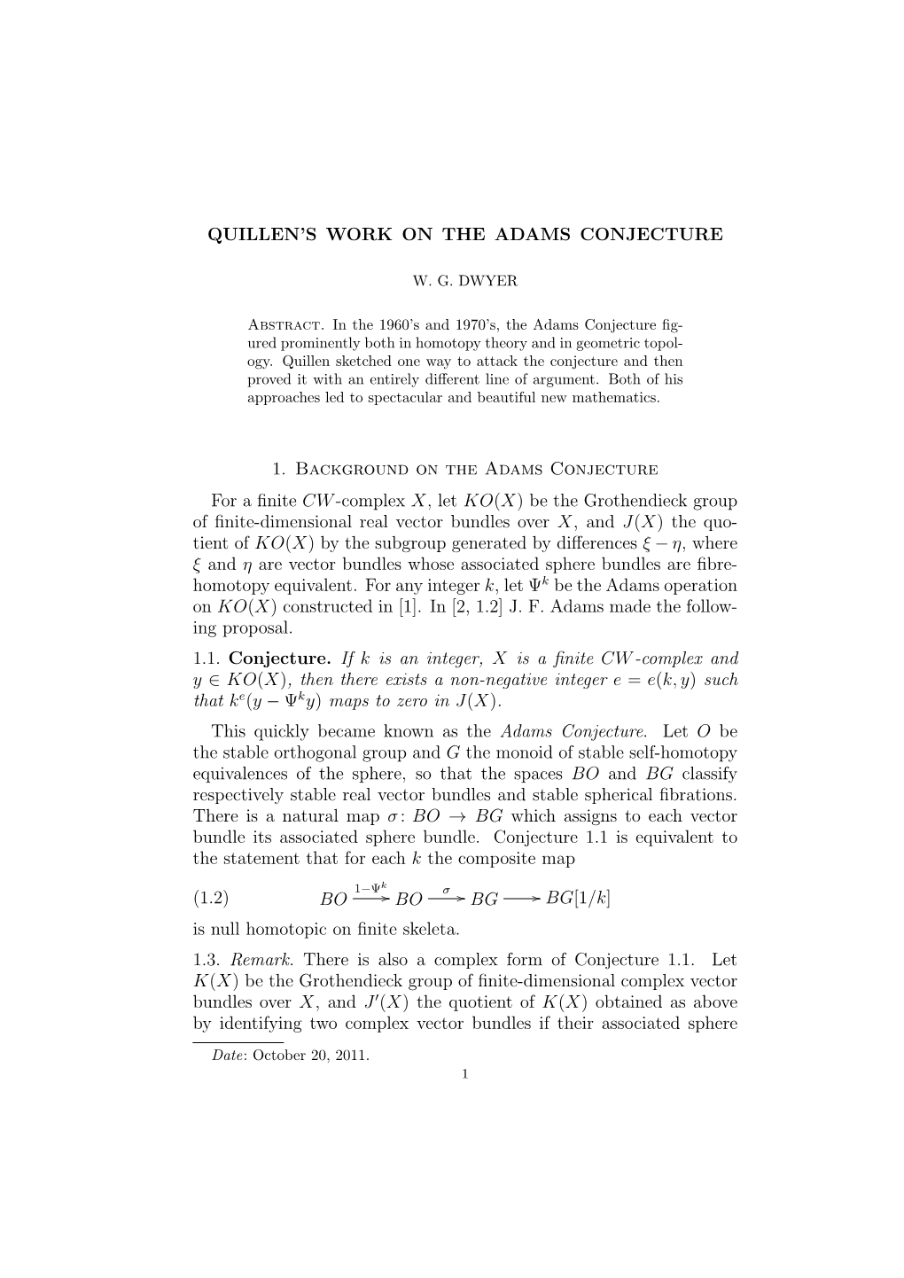 Quillen's Work on the Adams Conjecture