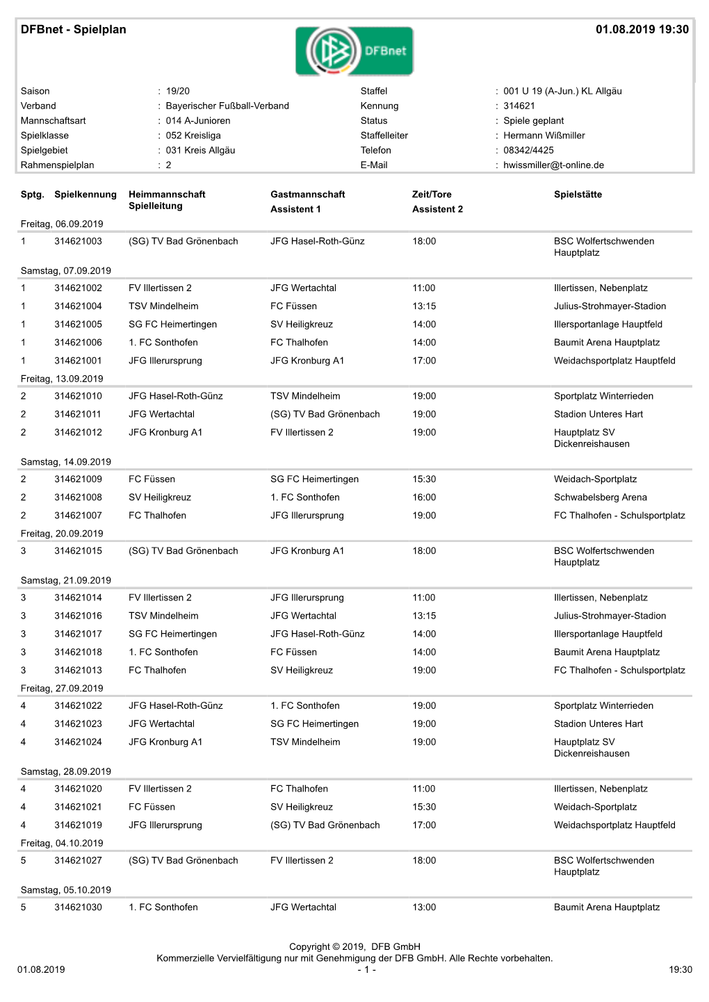 Spielplan 01.08.2019 19:30