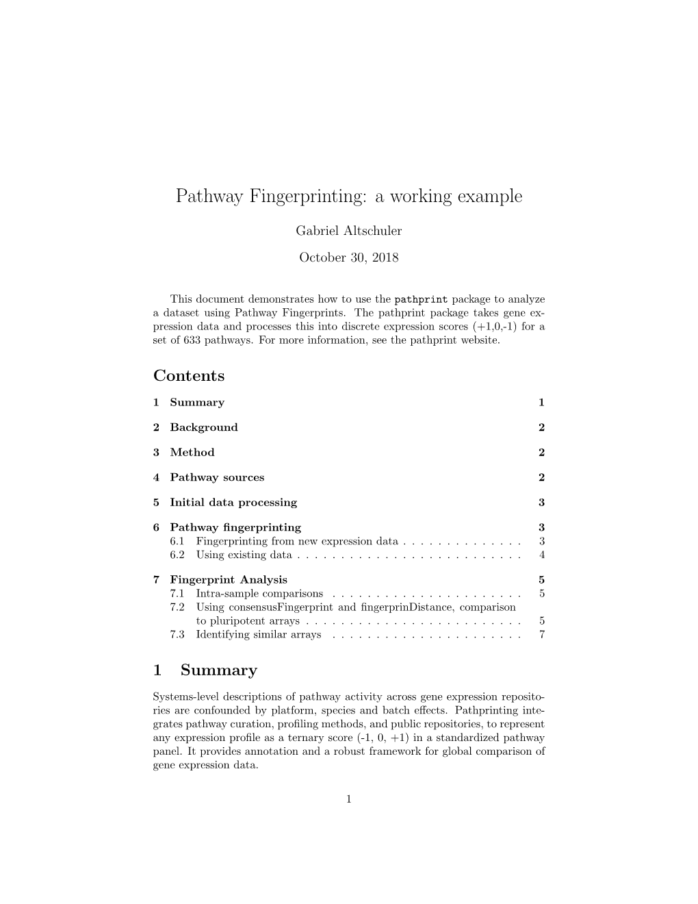 Pathway Fingerprinting: a Working Example