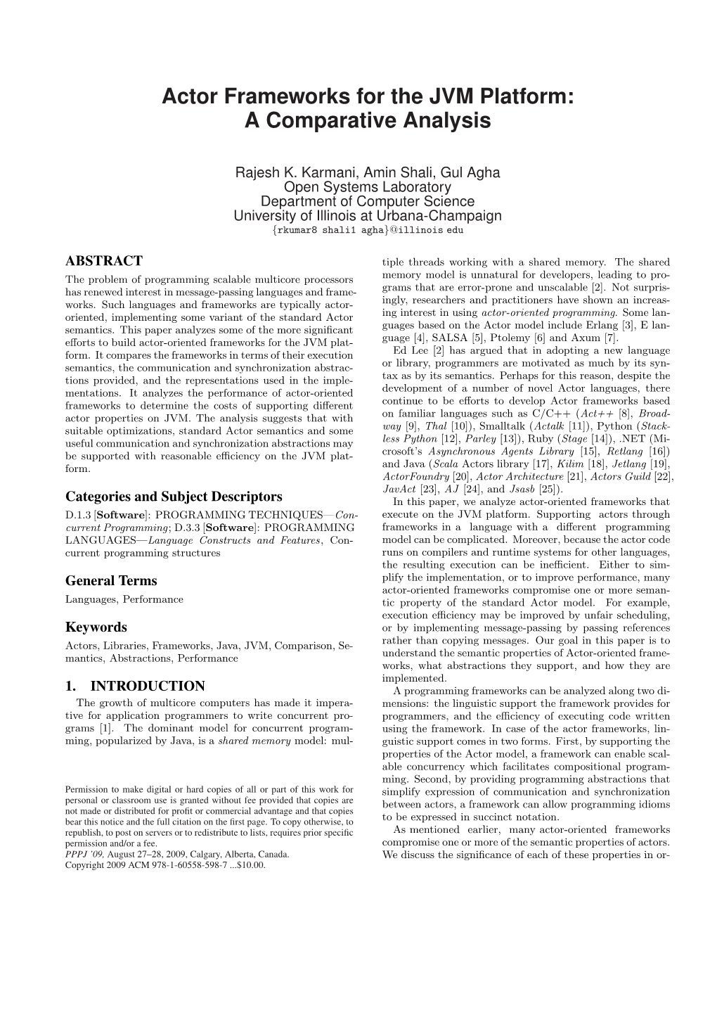 Actor Frameworks for the JVM Platform: a Comparative Analysis