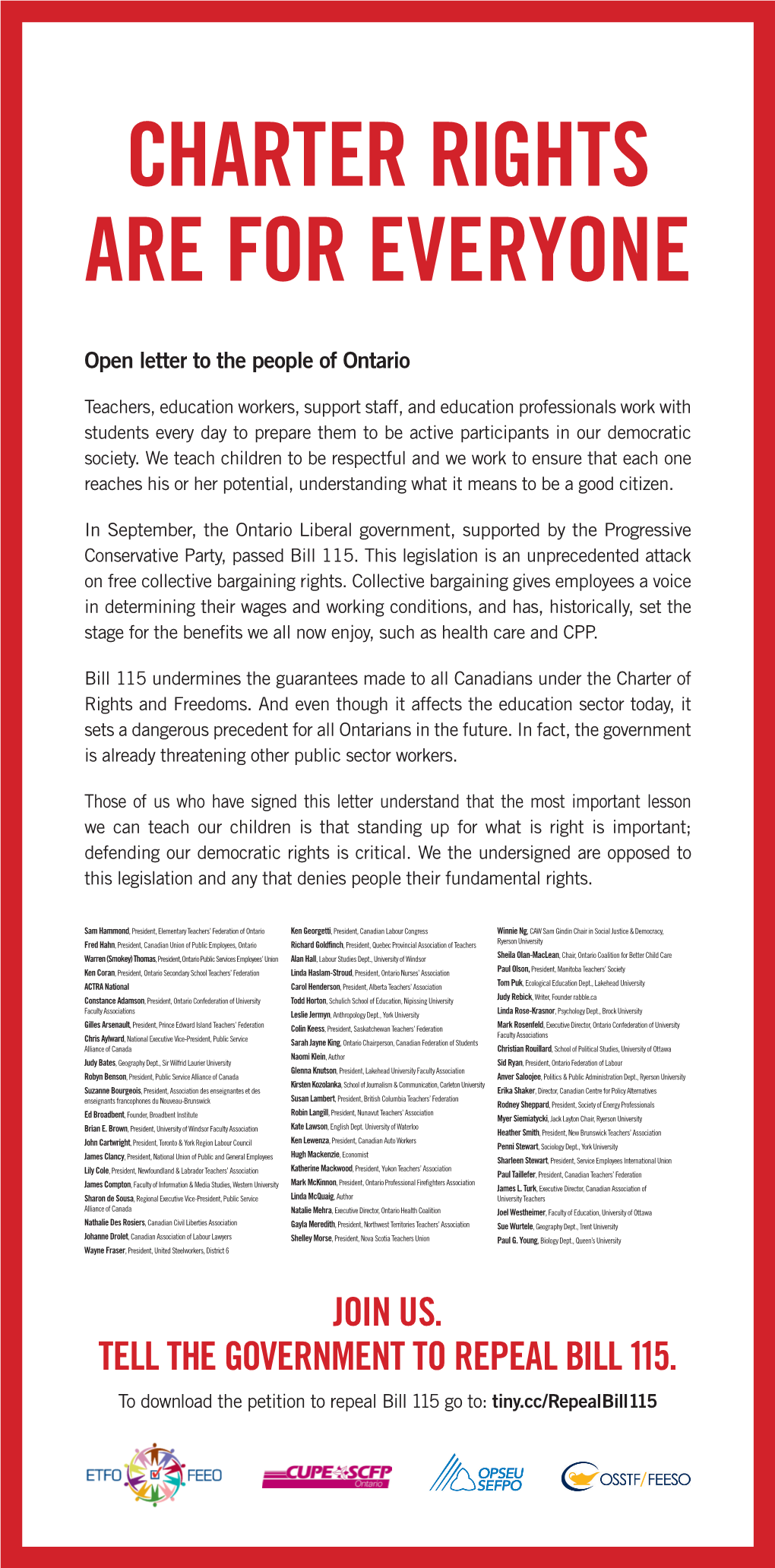 JOIN US. TELL the GOVERNMENT to REPEAL BILL 115. to Download the Petition to Repeal Bill 115 Go To: Tiny.Cc/Repealbill115