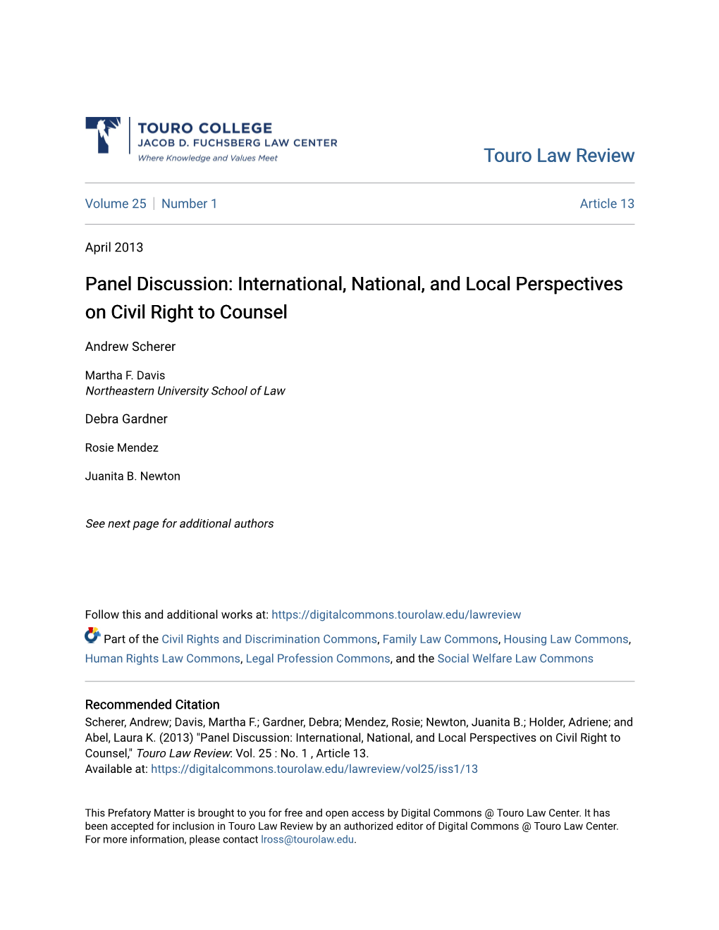 Panel Discussion: International, National, and Local Perspectives on Civil Right to Counsel