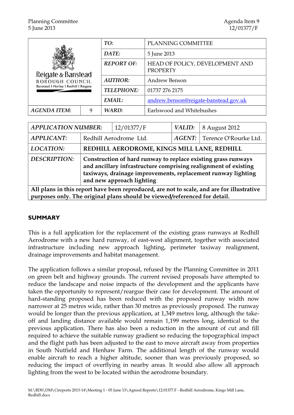 Redhill Aerodrome Ltd. AGENT: Terence O'rourke Ltd