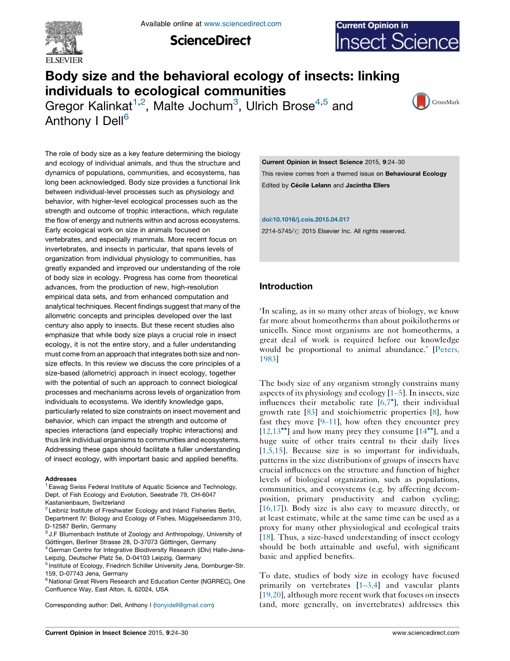 Body Size and the Behavioral Ecology of Insects: Linking