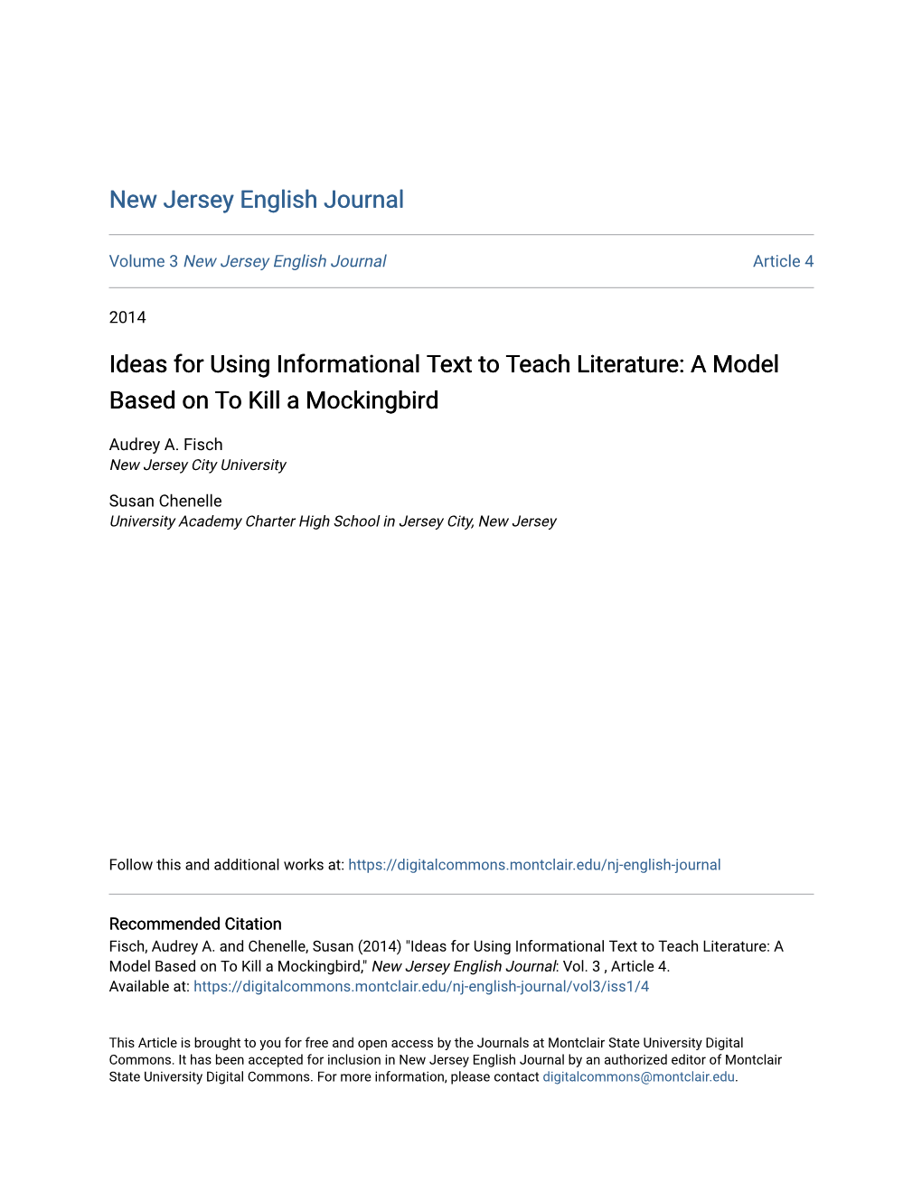 Ideas for Using Informational Text to Teach Literature: a Model Based on to Kill a Mockingbird