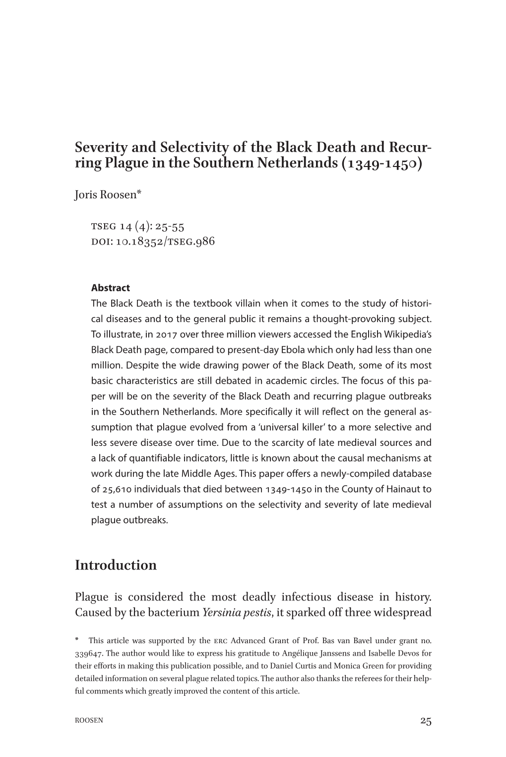 Severity and Selectivity of the Black Death and Recur- Ring Plague in the Southern Netherlands (1349-1450)