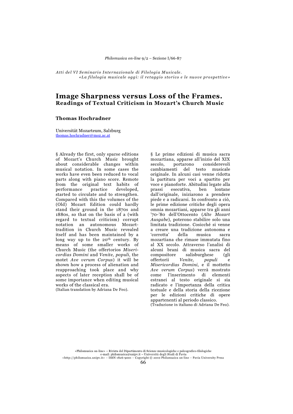 Image Sharpness Versus Loss of the Frames. Readings of Textual Criticism in Mozart’S Church Music