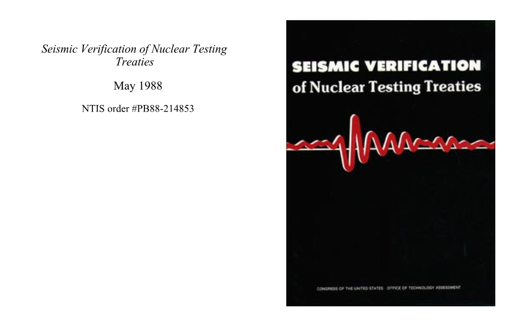 Seismic Verification of Nuclear Testing Treaties