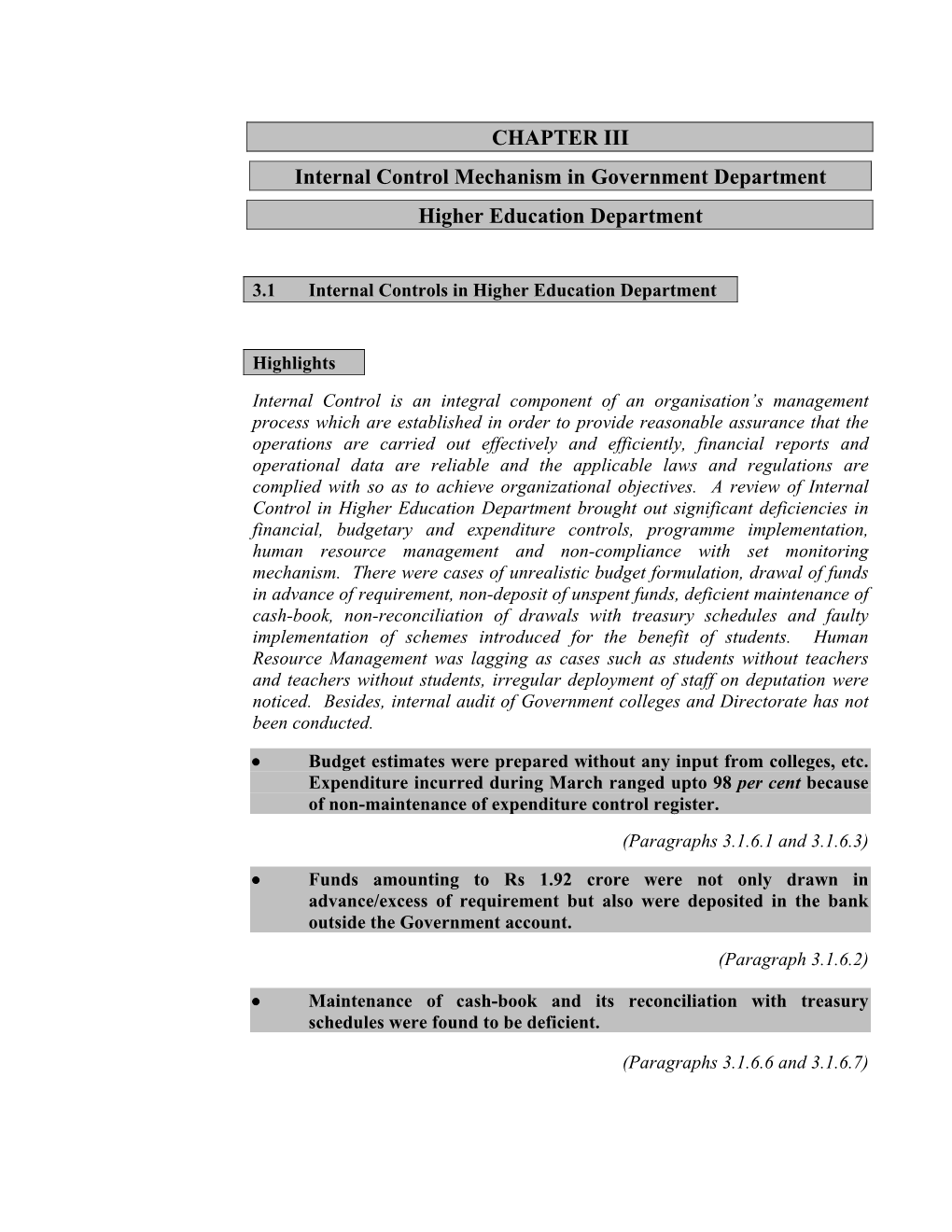 CHAPTER III Internal Control Mechanism in Government Department Higher Education Department