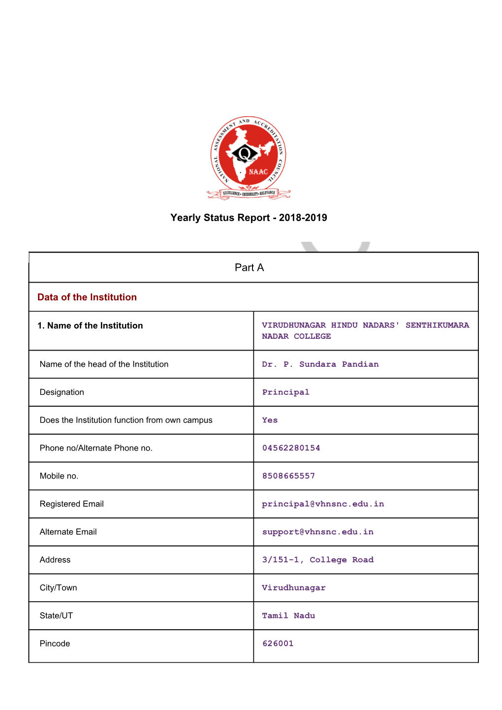 Yearly Status Report - 2018-2019