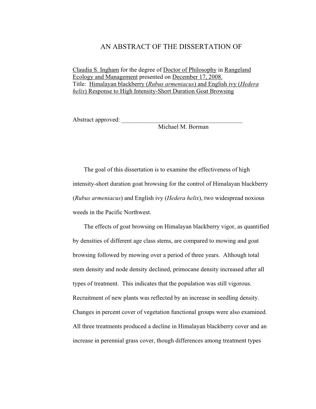 An Abstract of the Dissertation Of