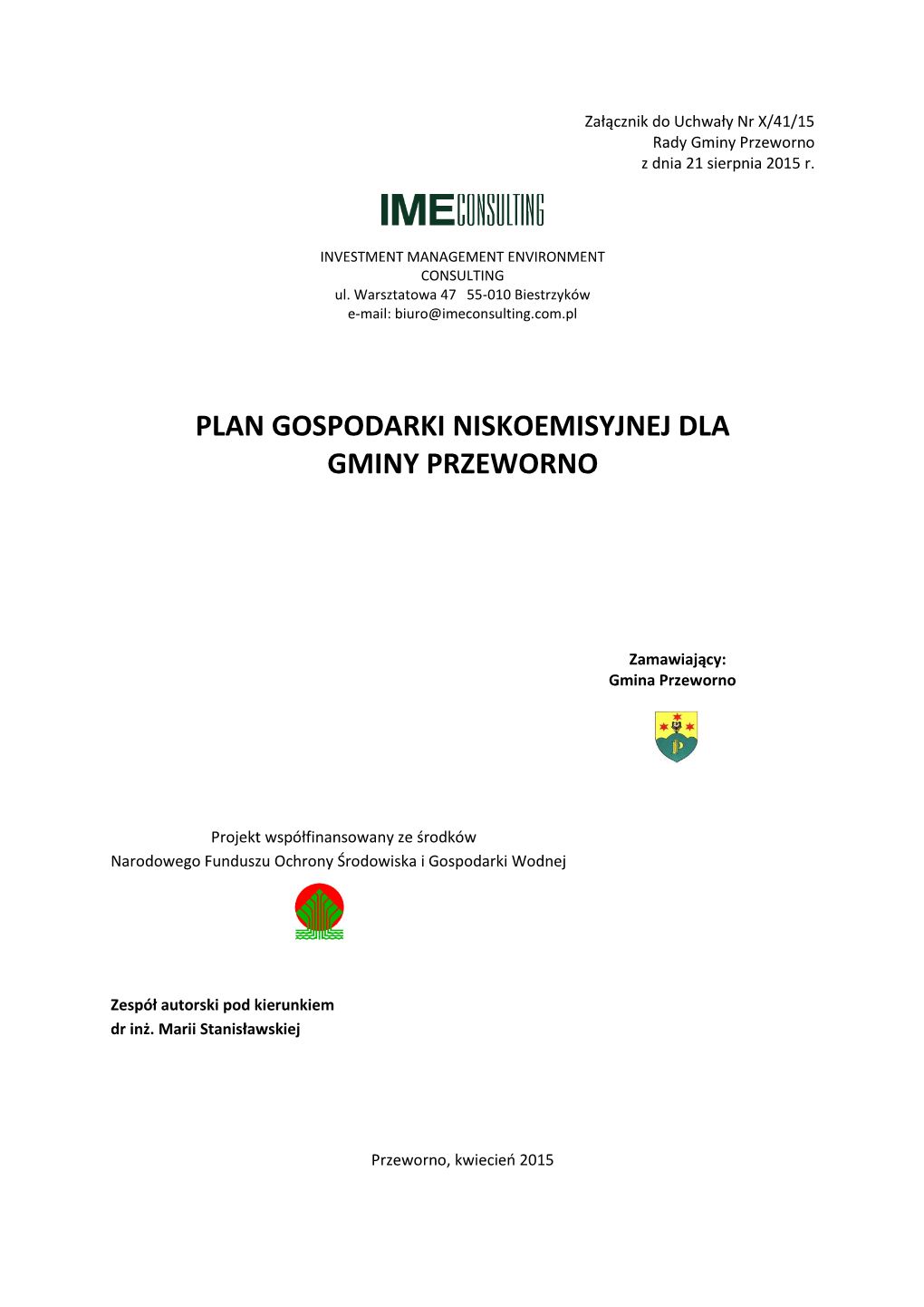 Plan Gospodarki Niskoemisyjnej Dla Gminy Przeworno