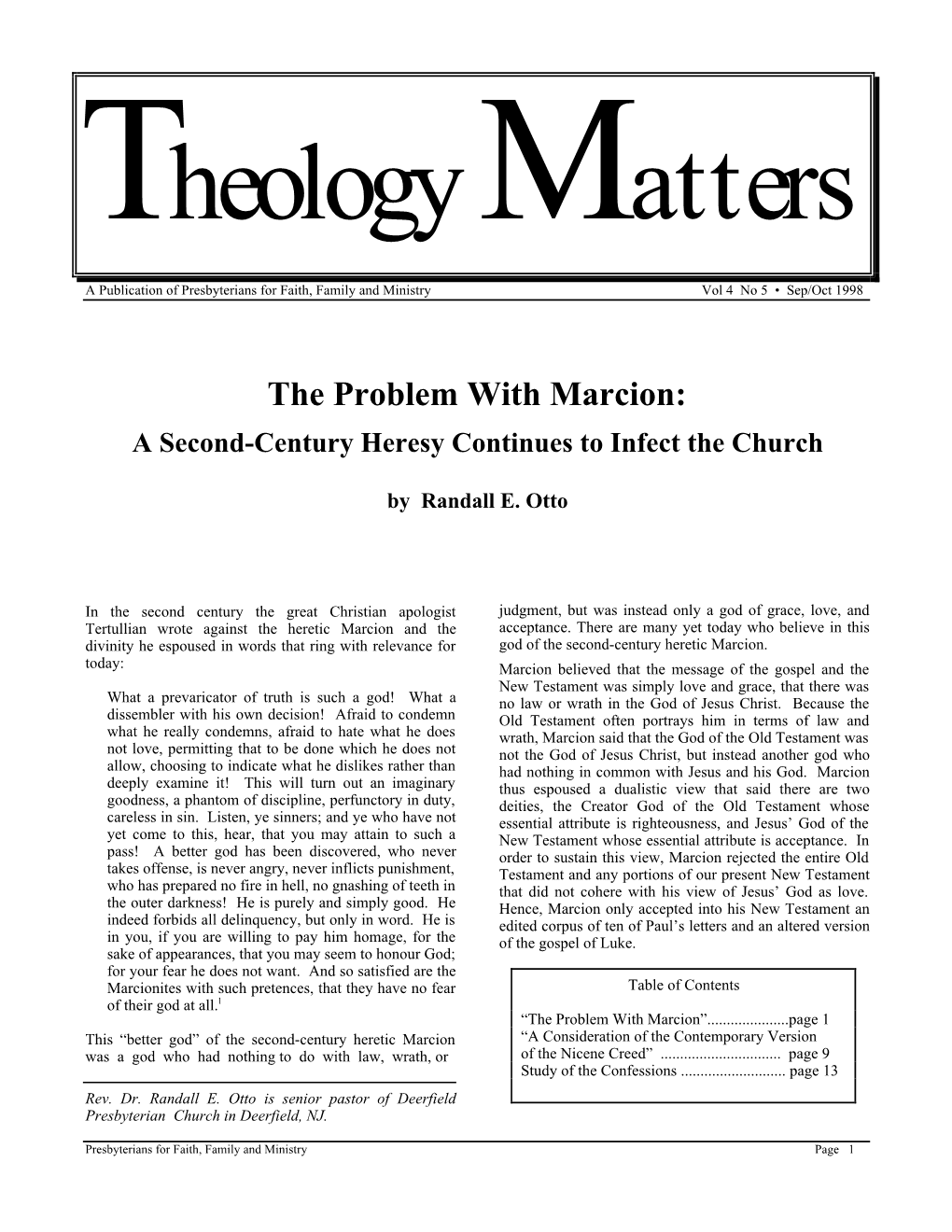 The Problem with Marcion: a Second-Century Heresy Continues to Infect the Church