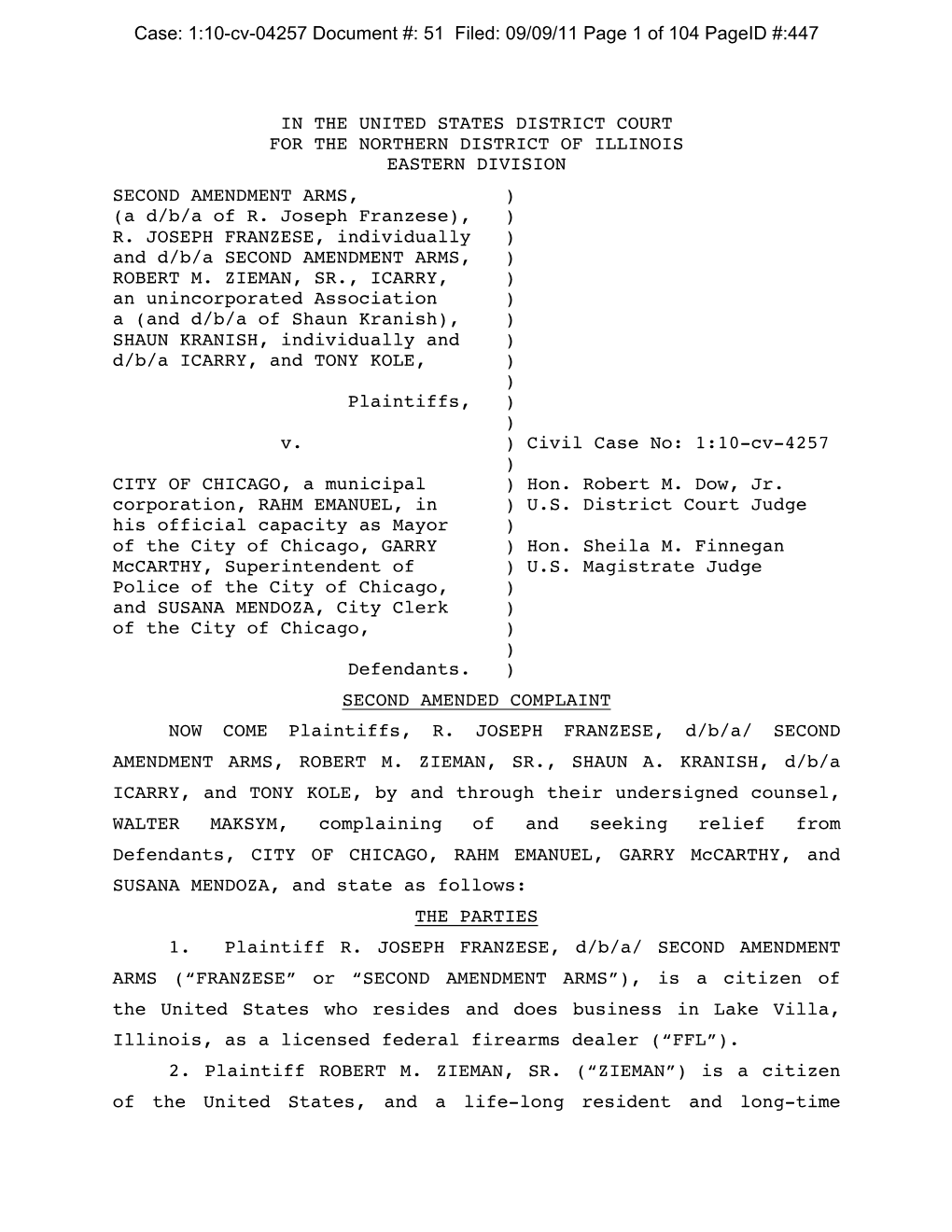 1:10-Cv-04257 Document #: 51 Filed: 09/09/11 Page 1 of 104 Pageid #:447