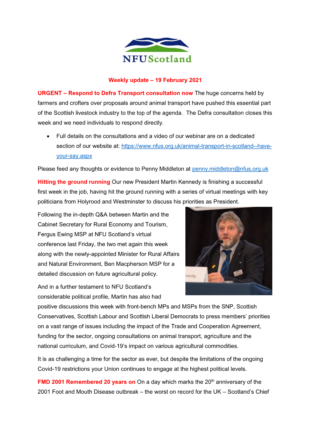 19 February 2021 URGENT – Respond to Defra Transport Consultation Now the Huge Concerns Held by Farmers