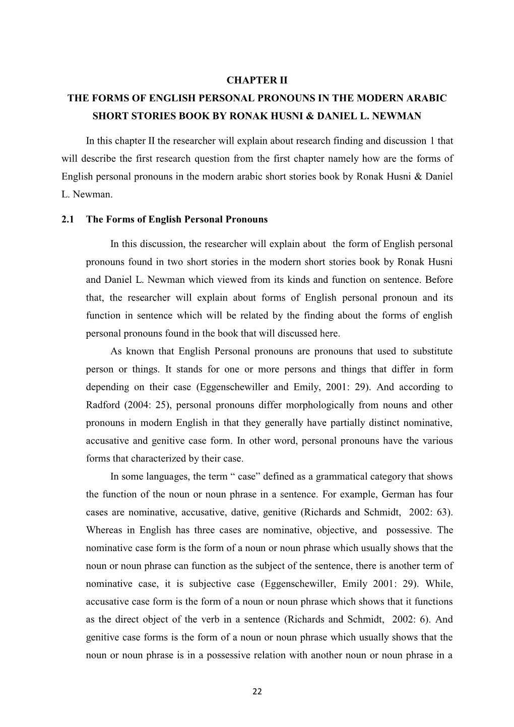 Chapter Ii the Forms of English Personal Pronouns in the Modern Arabic Short Stories Book by Ronak Husni & Daniel L. Newman