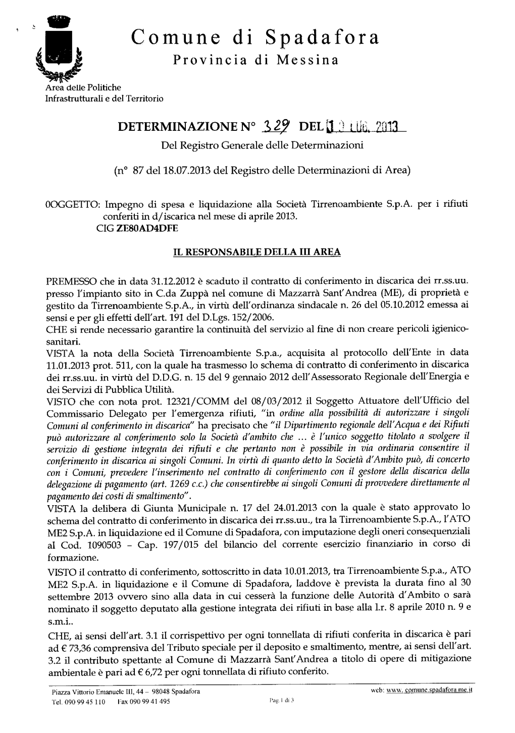 Comune Di Spadafora Provincia Di Messina #Area Delle Politiche Infrastrutturali E Del Territorio