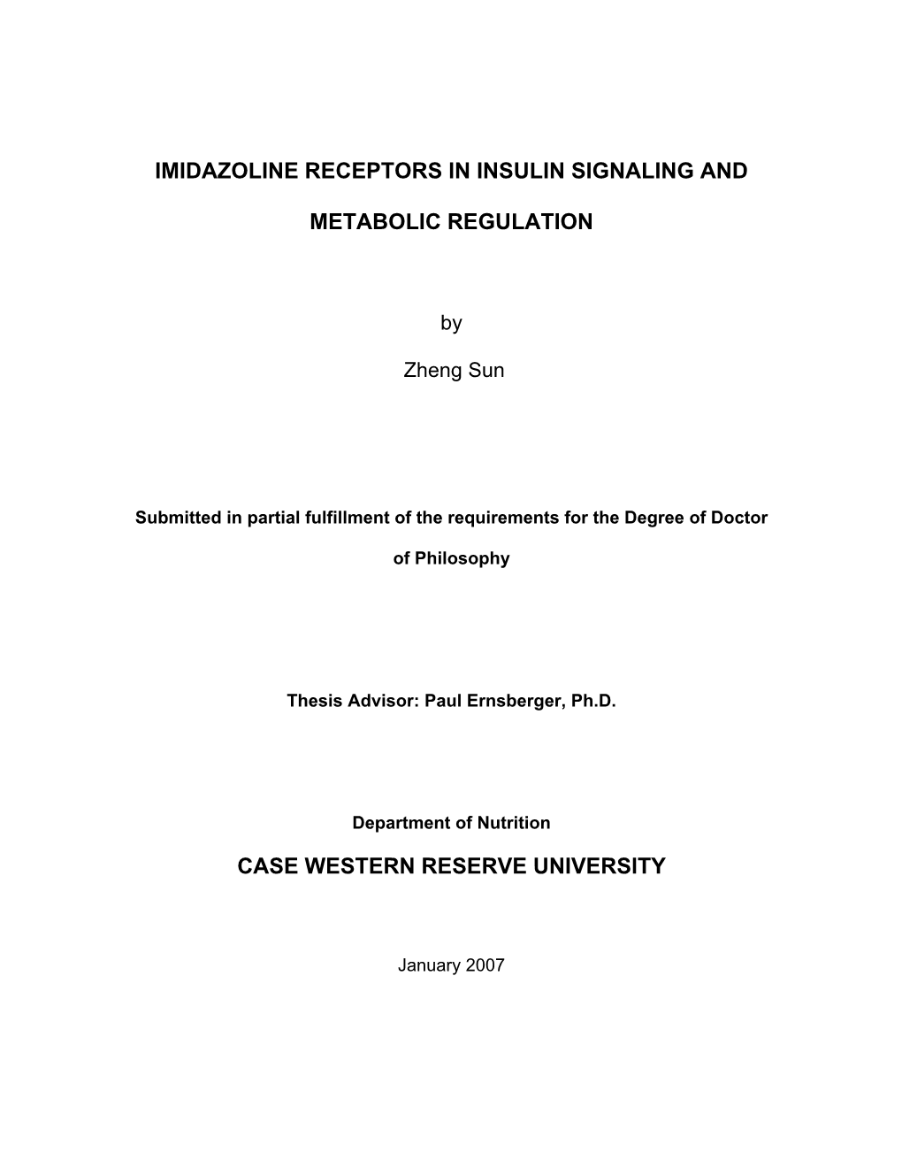 Imidazoline Receptors in Insulin Signaling And