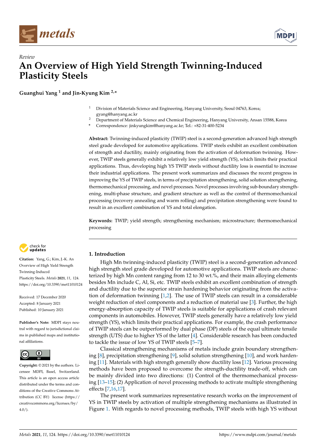 An Overview of High Yield Strength Twinning-Induced Plasticity Steels