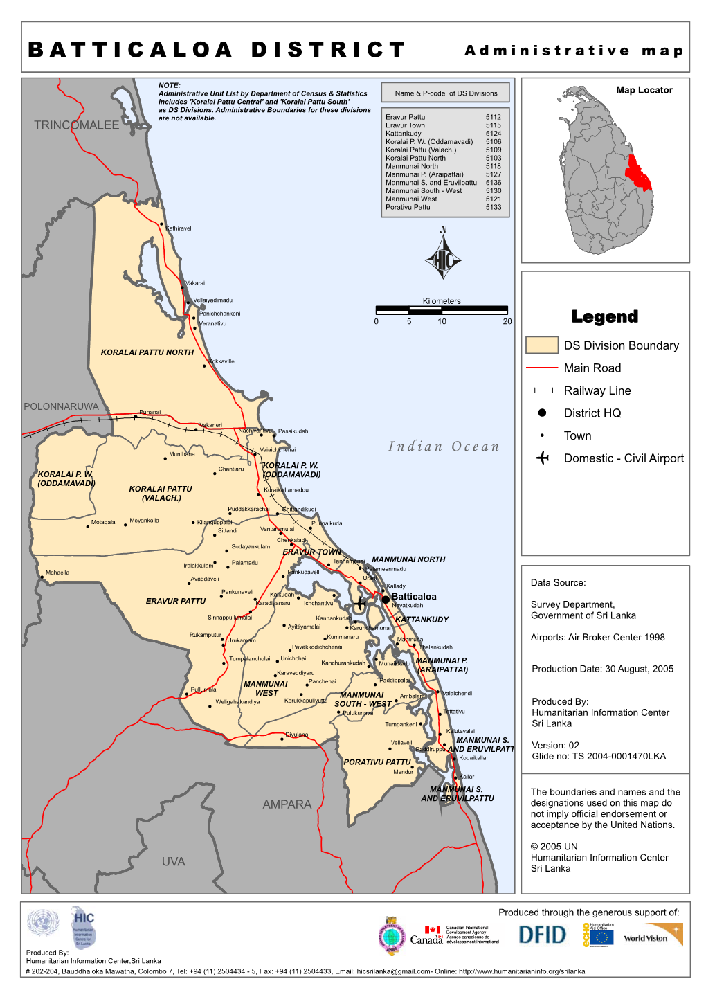 BATTICALOA DISTRICT Administrative Map