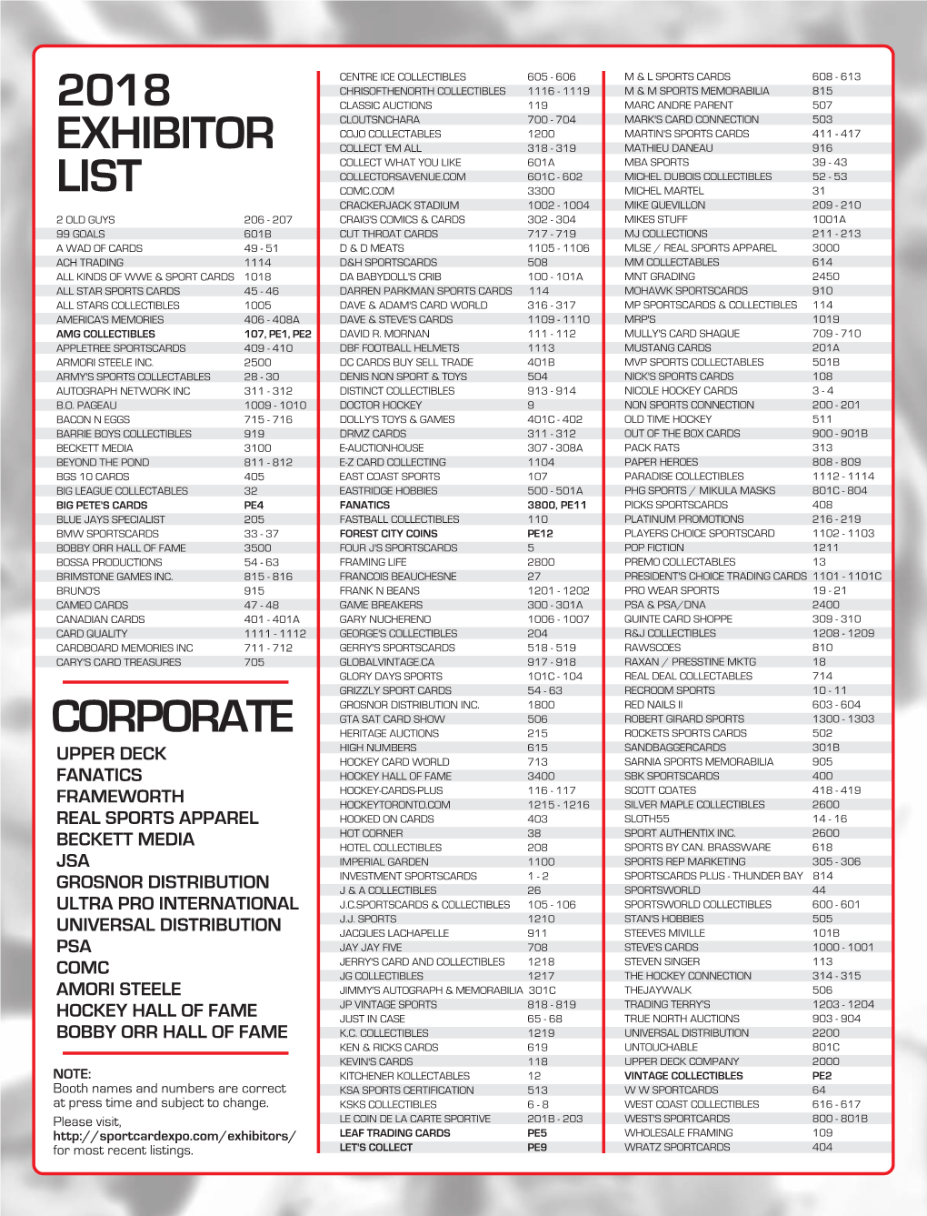 2018 Exhibitor List Corporate
