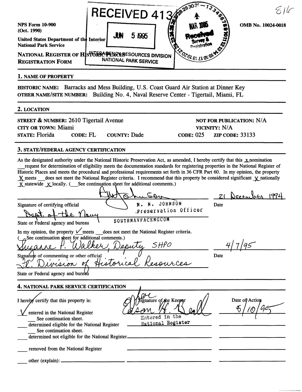 RECEIVED 41 NPS Form 10-900 OMB No