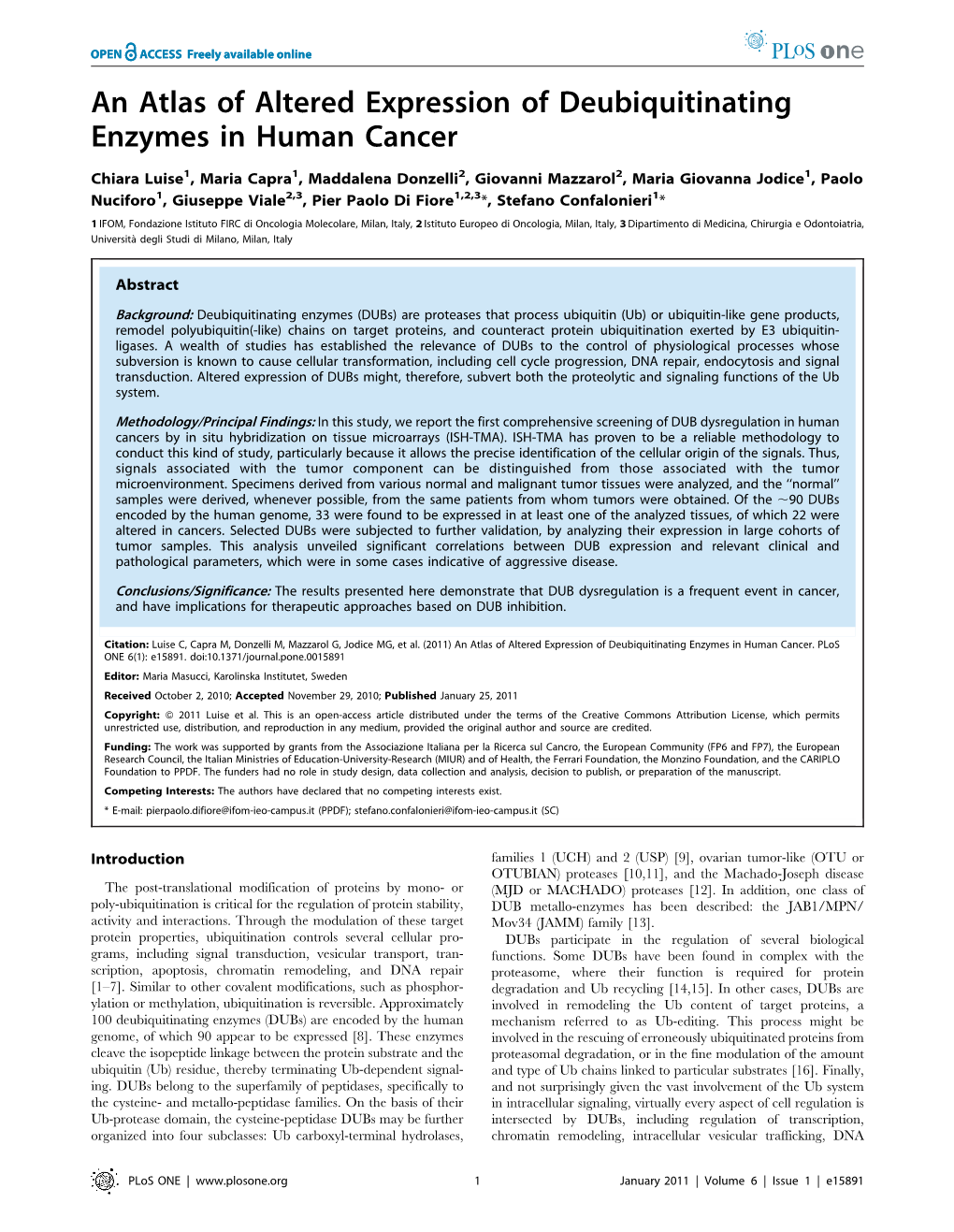 An Atlas of Altered Expression of Deubiquitinating Enzymes in Human Cancer