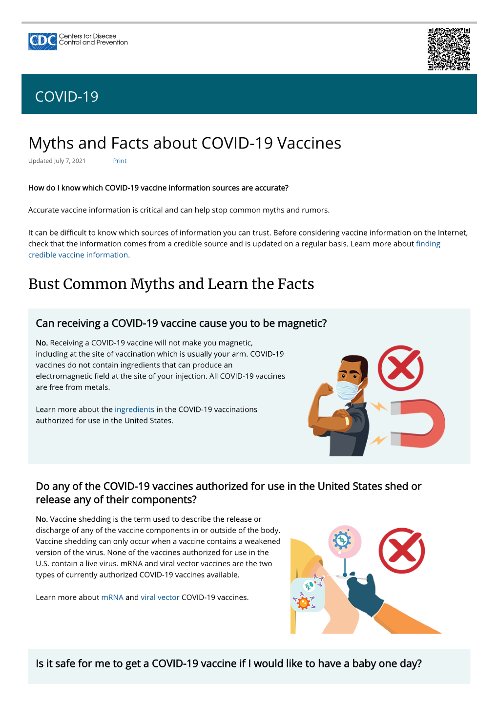 Myths and Facts About COVID-19 Vaccines Updated July 7, 2021 Print