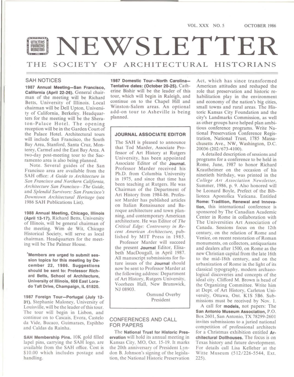 Newsletter the Society of Architectural Historians