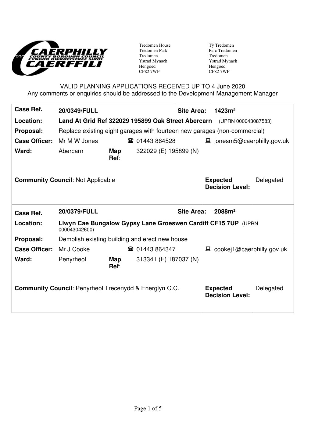 Page 1 of 5 VALID PLANNING APPLICATIONS RECEIVED up TO