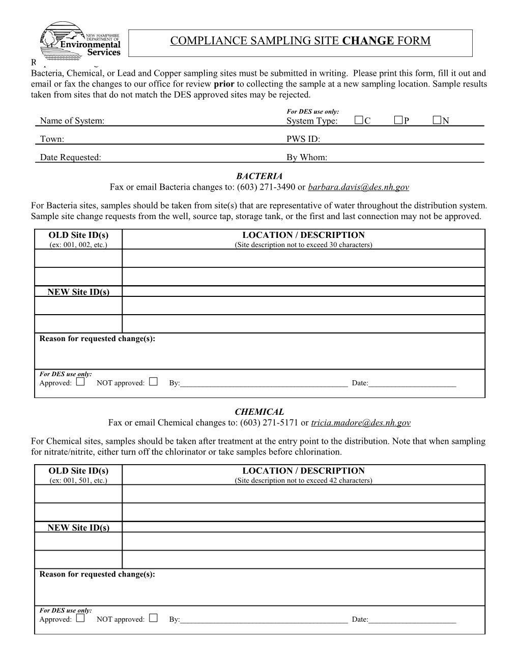 Compliance Sampling Site Change Form