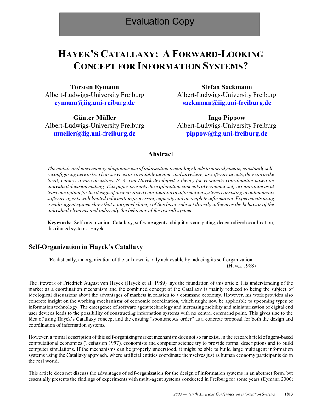 Hayek's Catallaxy: a Forward-Looking Concept For