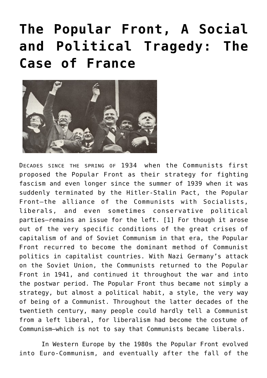 The Popular Front, a Social and Political Tragedy: the Case of France