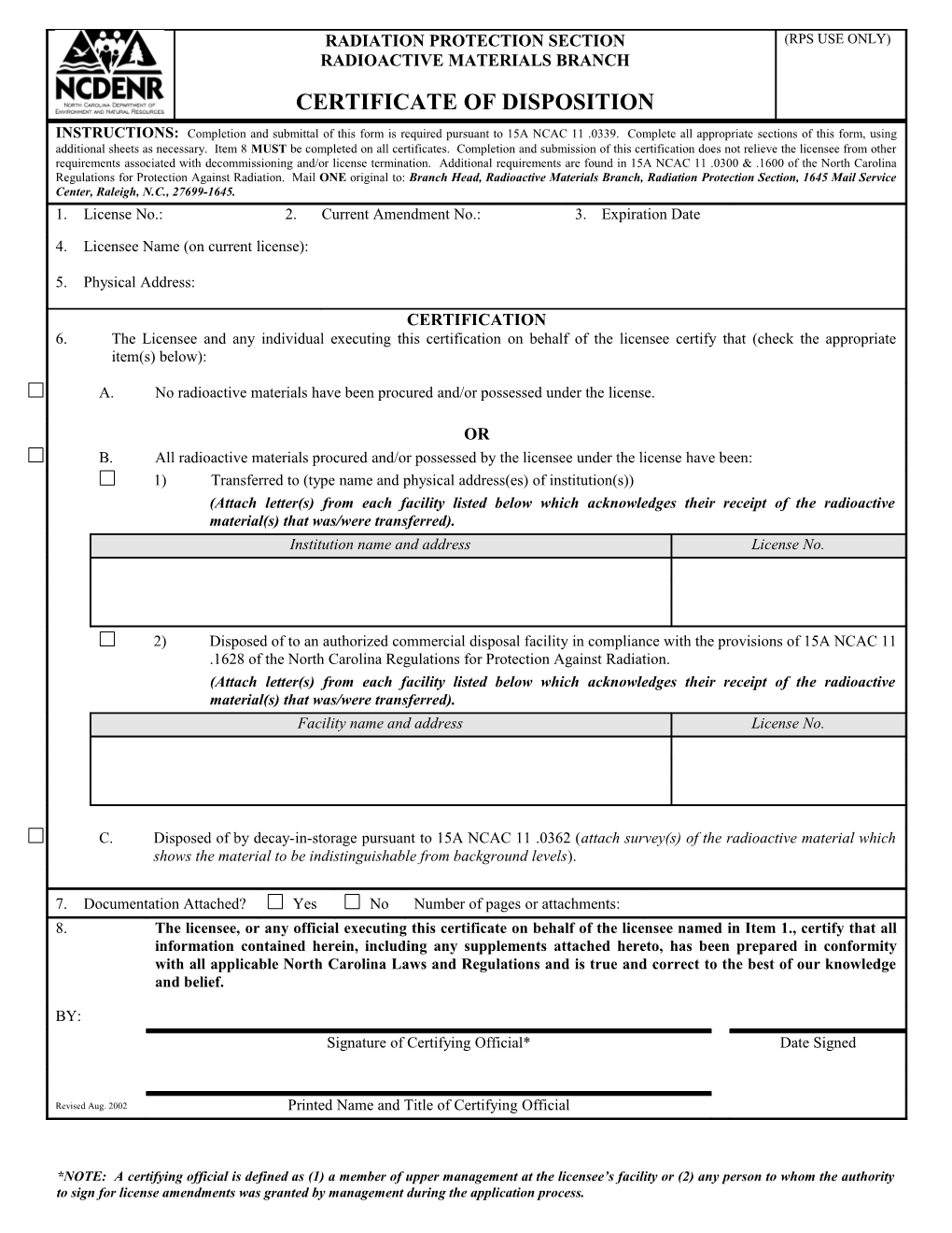 Disposition of Radioactive Materials