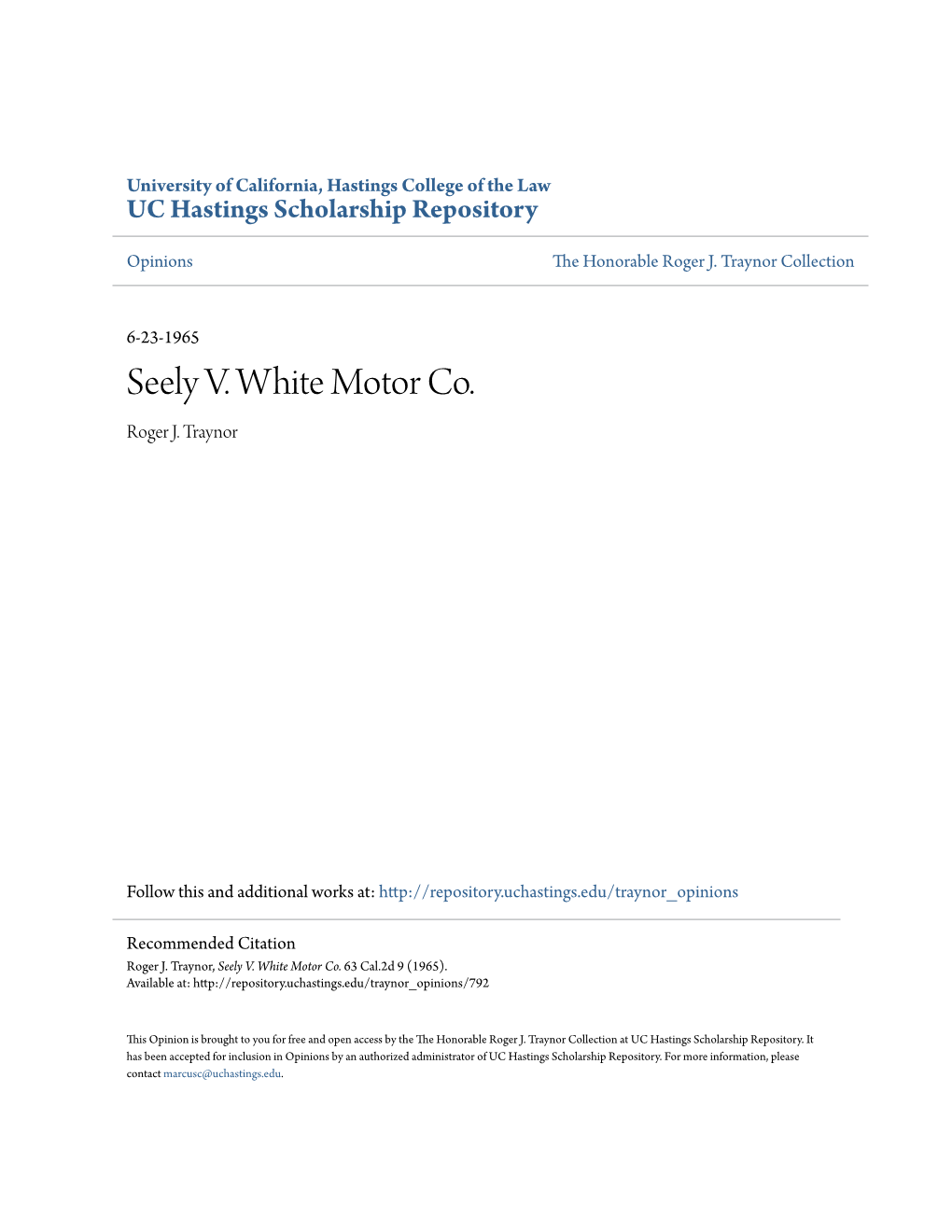 Seely V. White Motor Co