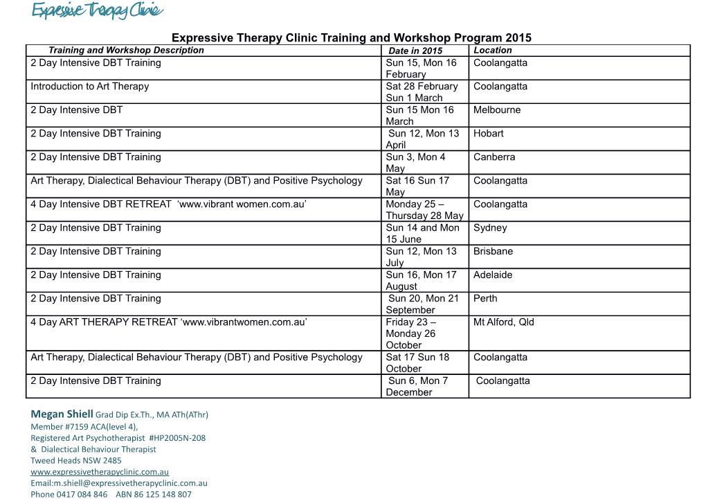 Expressive Therapy Clinic Training and Workshop Program 2015