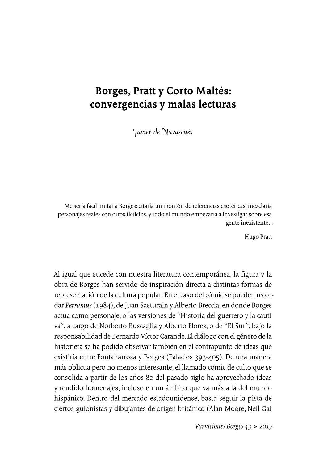 Borges, Pratt Y Corto Maltés: Convergencias Y Malas Lecturas