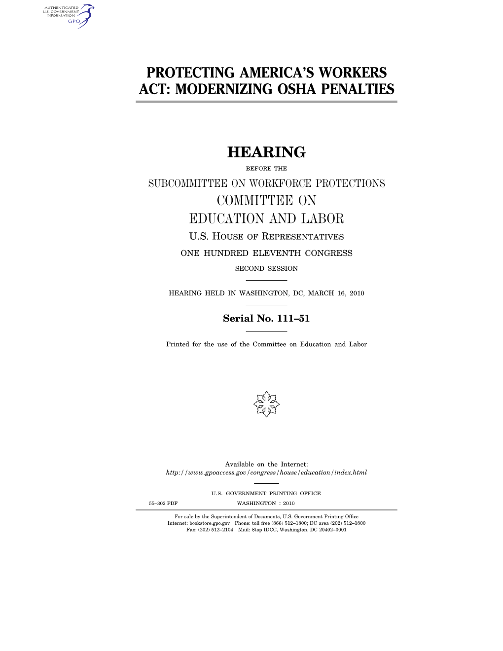 Protecting America's Workers Act: Modernizing Osha Penalties Hearing