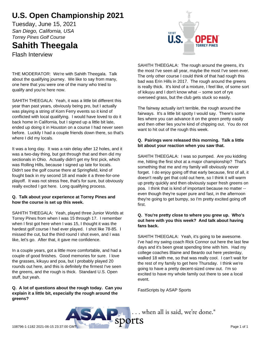 Sahith Theegala Flash Interview