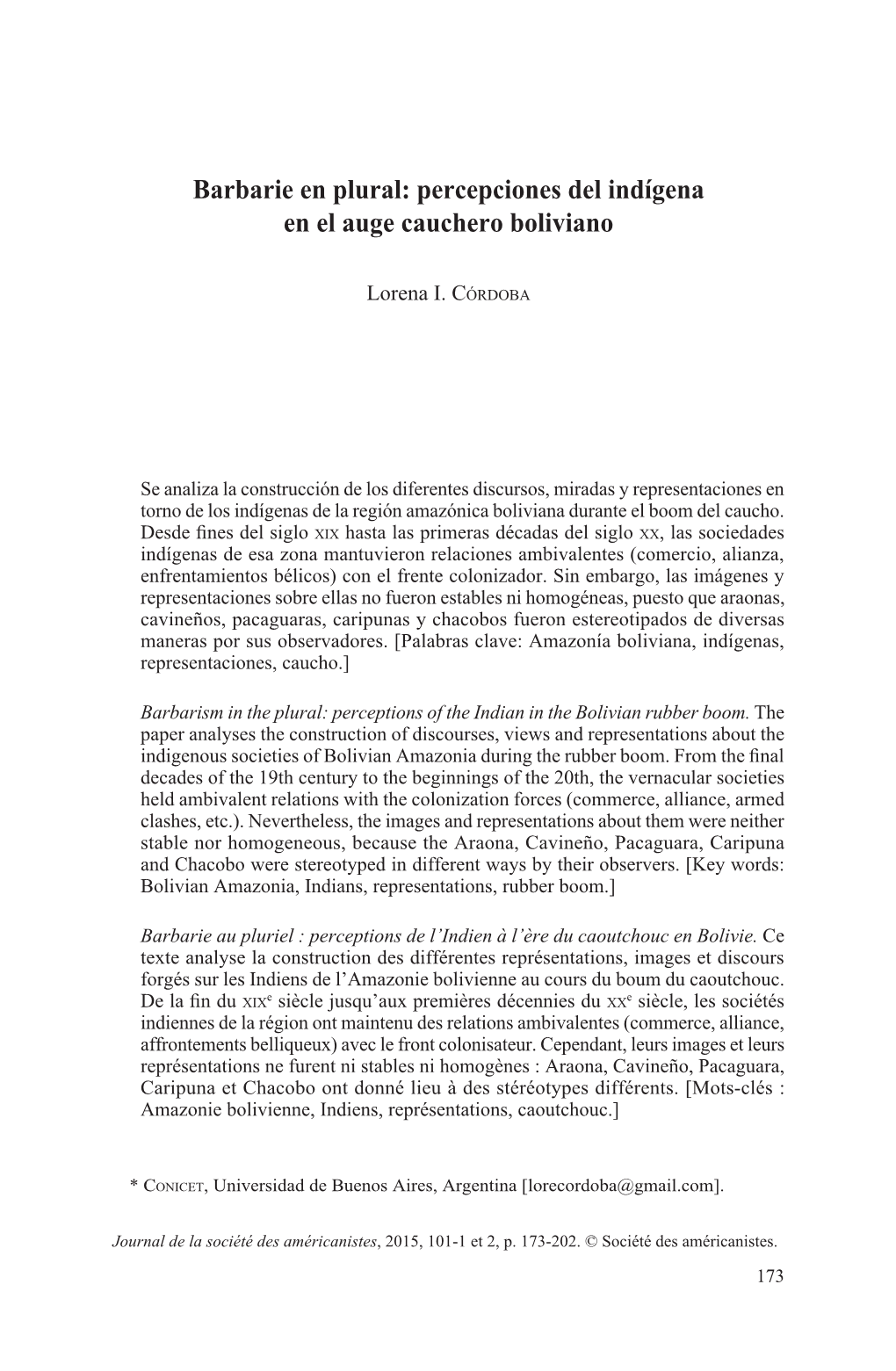 Percepciones Del Indígena En El Auge Cauchero Boliviano