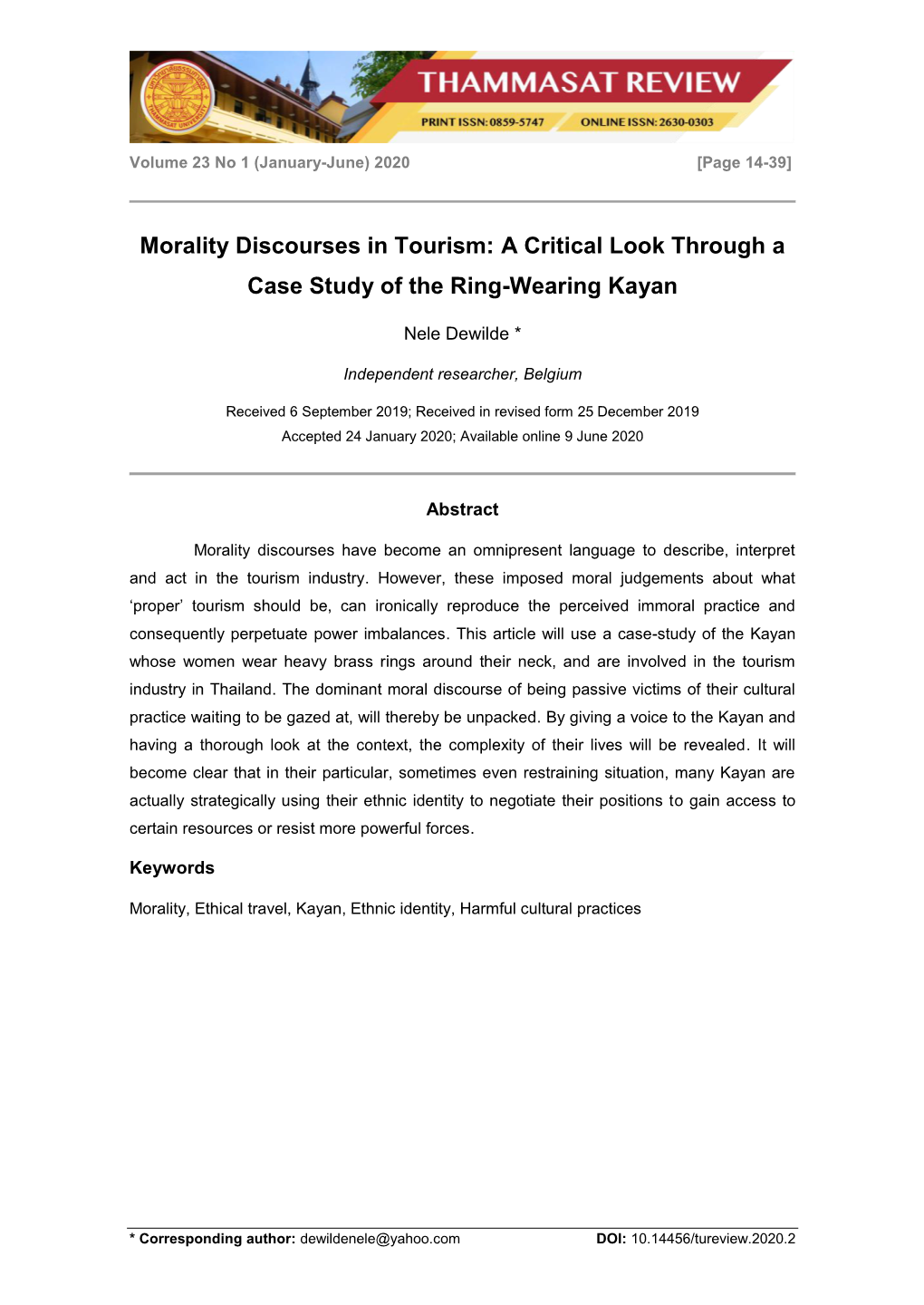 Morality Discourses in Tourism: a Critical Look Through a Case Study of the Ring-Wearing Kayan