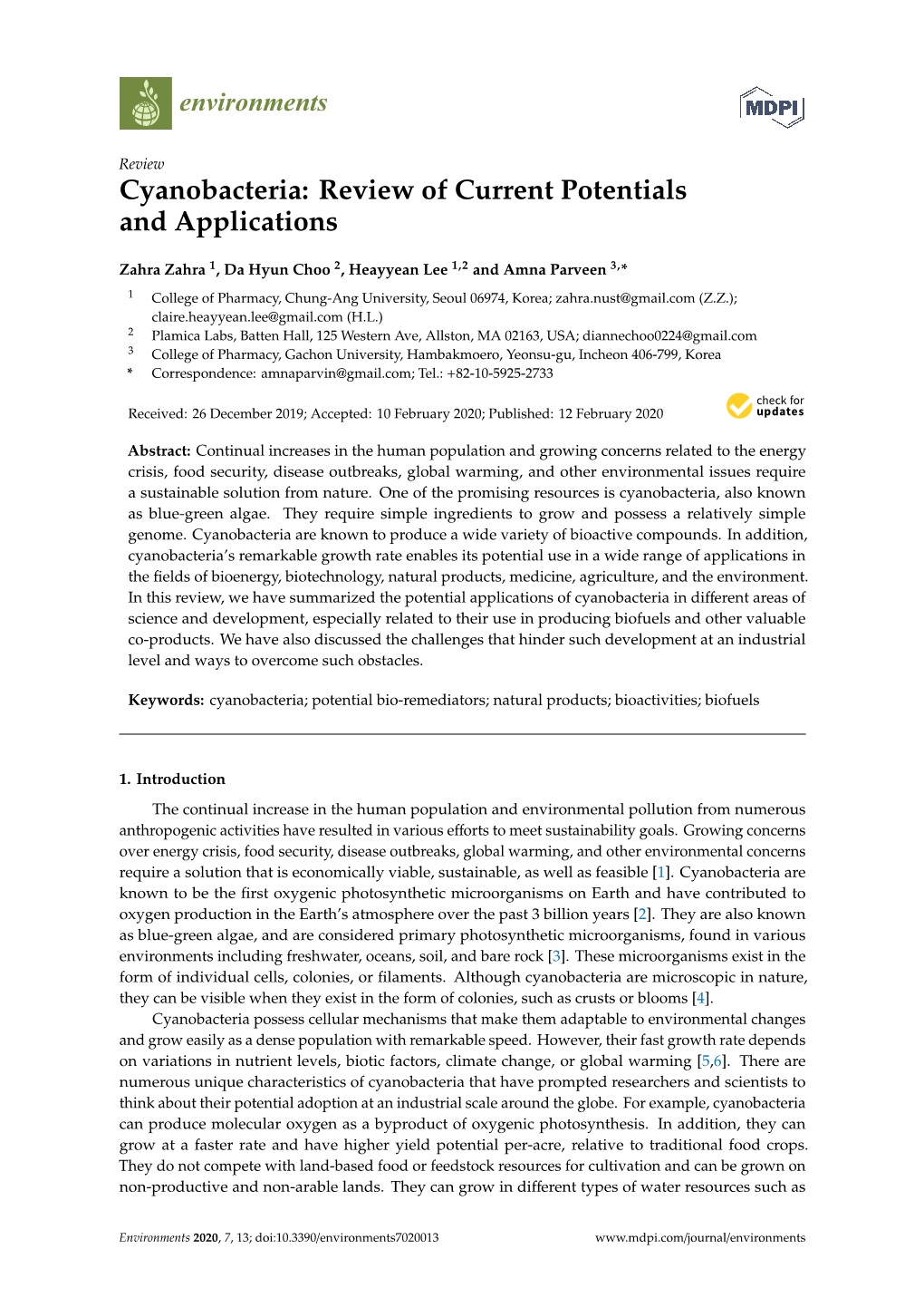 Cyanobacteria: Review of Current Potentials and Applications