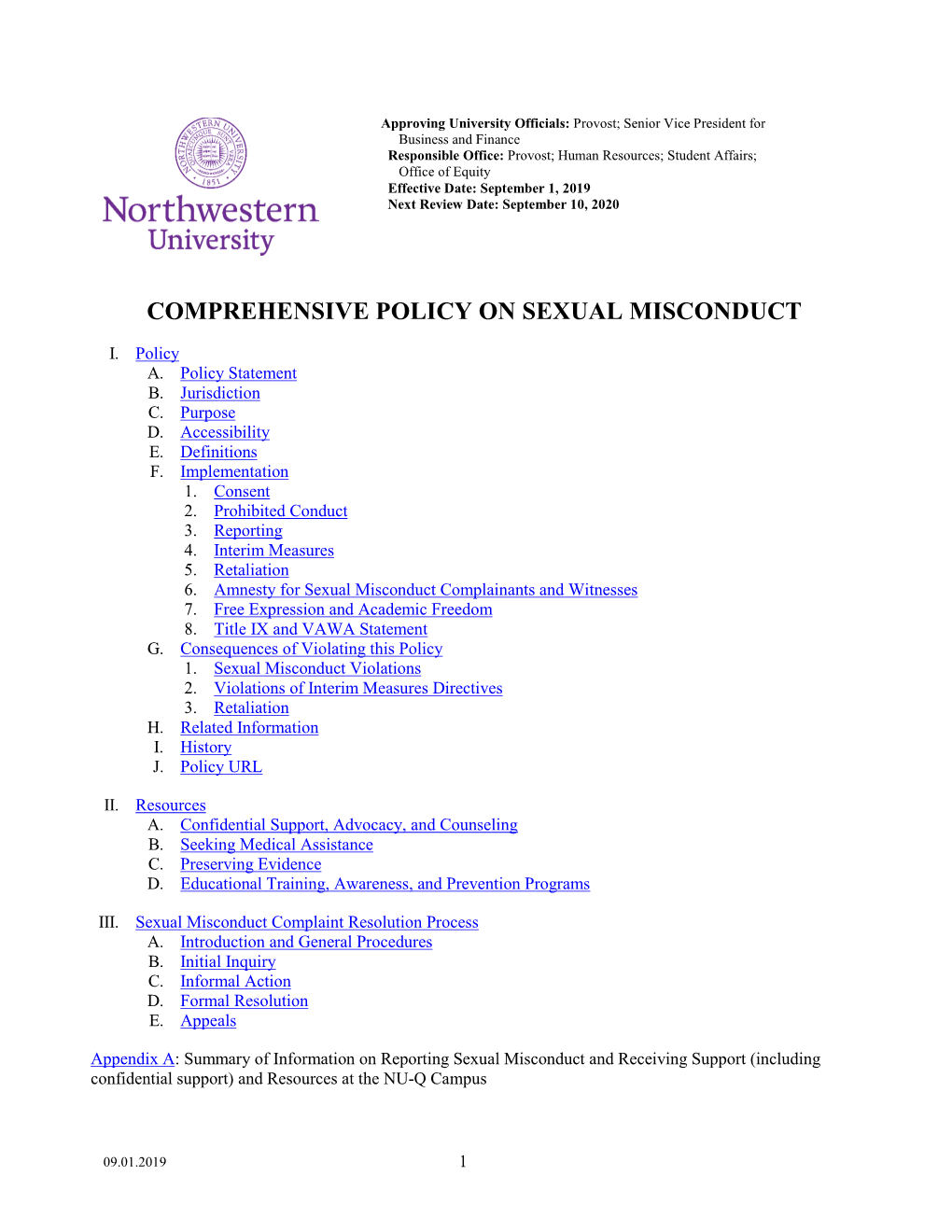 Comprehensive Policy on Sexual Misconduct