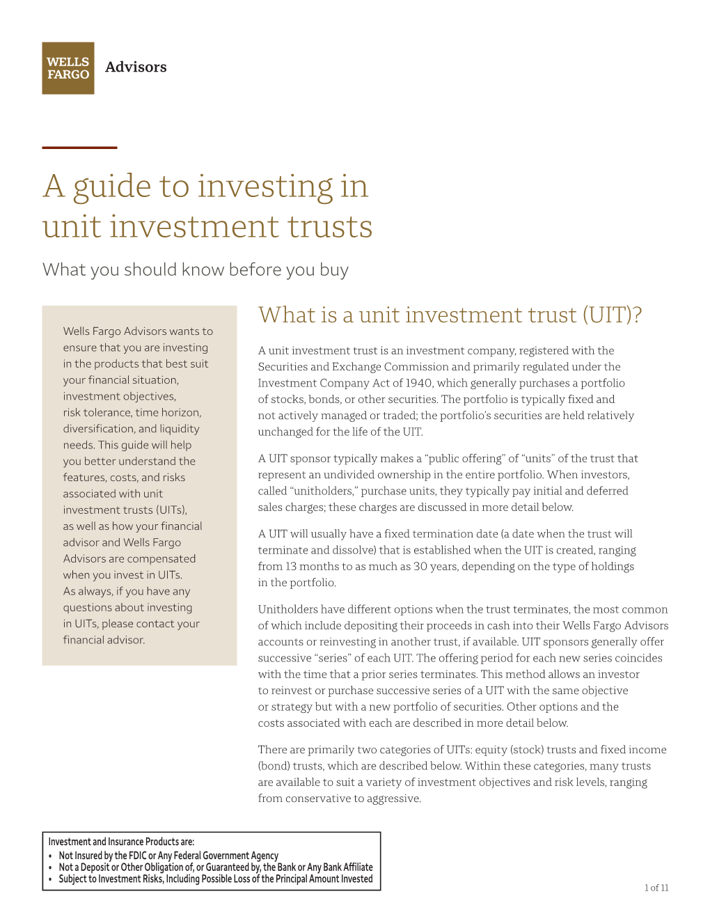 A Guide to Investing in Unit Investment Trusts What You Should Know Before You Buy