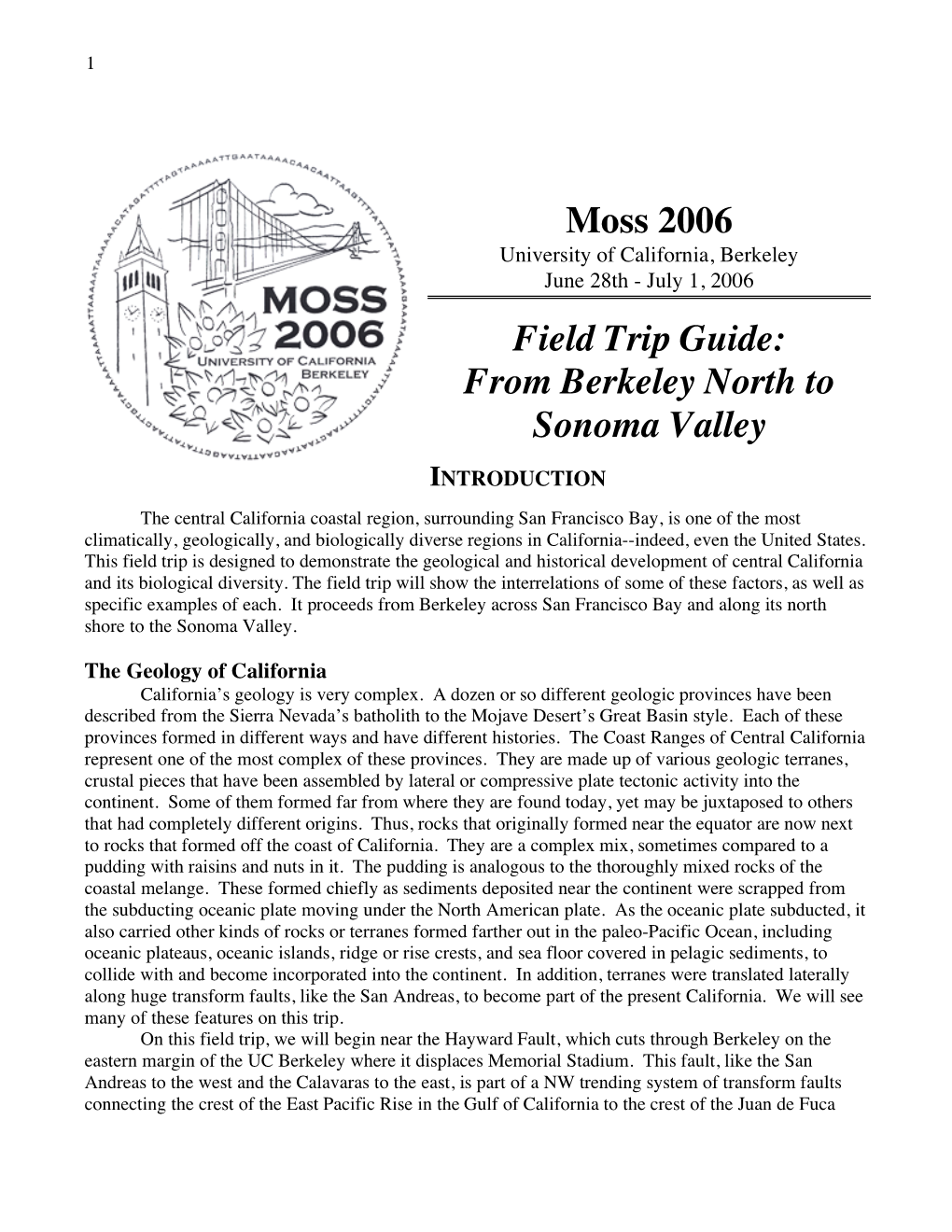 Moss 2006 Field Trip Guide: from Berkeley North to Sonoma Valley